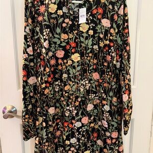 LOFT Black Floral Print Dress